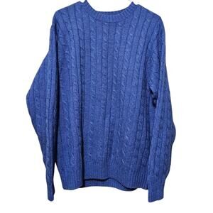 Vintage L.L.Bean Cable Knit Fisherman Sweater Men's Size L Blue Lamb's Wool